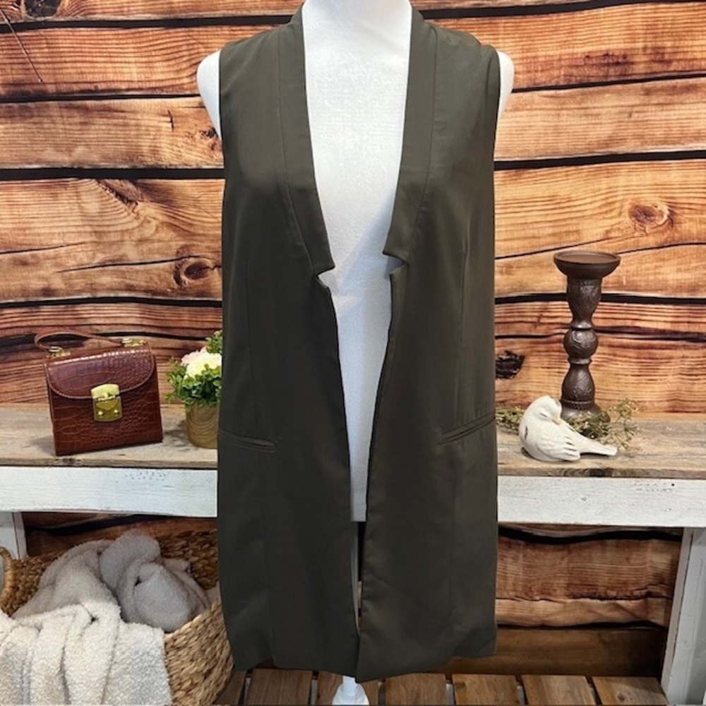 Forever 21‎ Womens Dark Green Sleeveless Long Vest Sz S